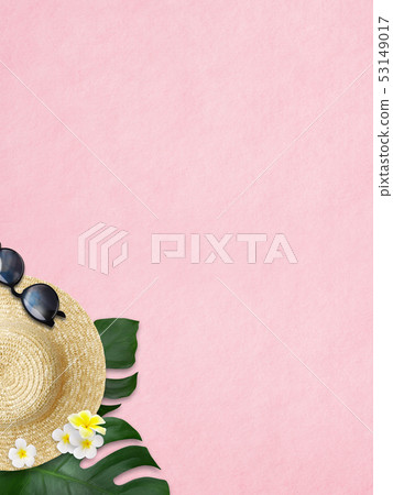 Background-Sea-Summer-Beach-Monstera-Plumeria-Straw Hat-Sunglasses-Pink 53149017
