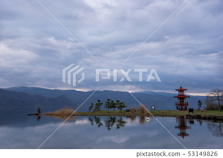 Hokkaido Toyako morning Uki-do and swans Hokkaido Toyako morning Uki-do and swans 53149826