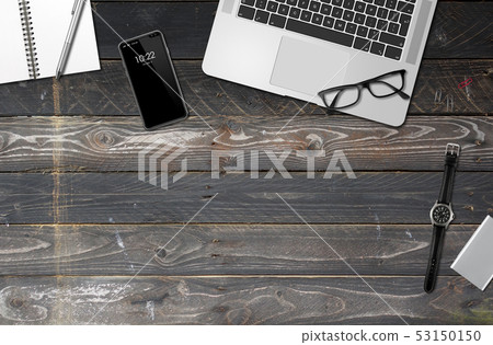 Wooden office desk mockup top view Wooden office desk mockup top view 53150150