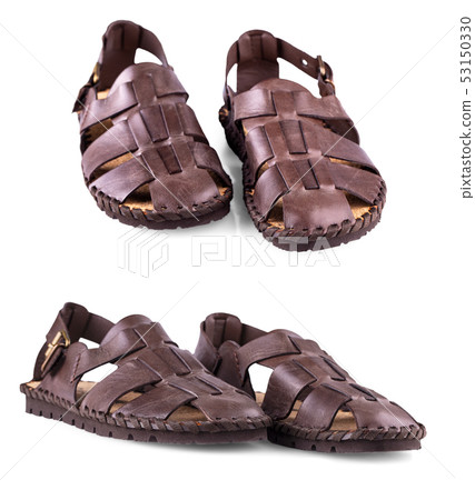 The leather brown men's sandals on white 53150330