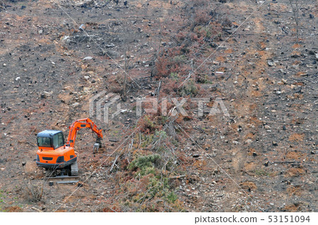 Forklings working in the mountain where the forest fires have evolved Forklings working in the mountain where the forest fires have evolved 53151094