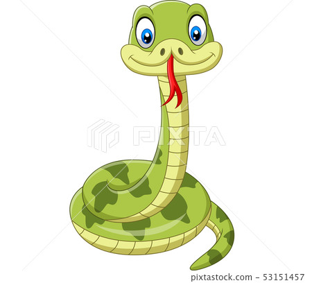 Cute green snake cartoon on white background 53151457
