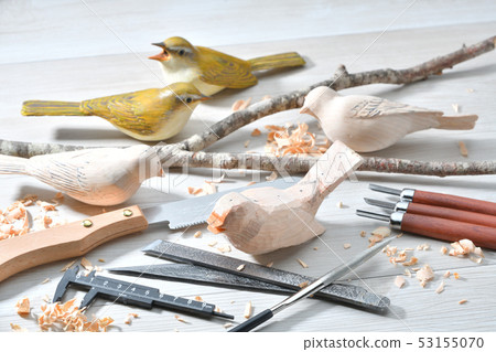 Bird carving. Wild bird wood sculpture, wild bird sculpture. Colored is a warbler. *This is a work in progress by an amateur. 53155070