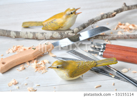 Bird carving. Wild bird wood sculpture, wild bird sculpture. Colored is a warbler. *This is a work in progress by an amateur. Bird carving. Wild bird wood sculpture, wild bird sculpture. Colored is a warbler. *This is a work in progress by an amateur. 53155114