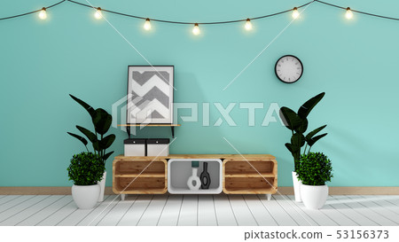Tv Mockup on mint wall in japanese living room Tv Mockup on mint wall in japanese living room 53156373