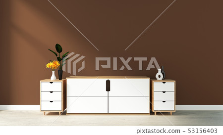 cabinet in modern empty room,brown blue wall cabinet in modern empty room,brown blue wall 53156403