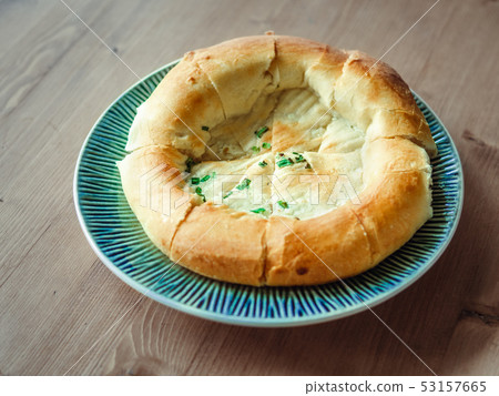 tasty tandoor baked bread on plate 53157665