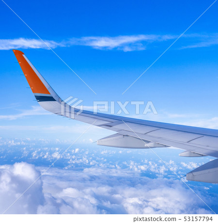 飛機 機翼 天空 白雲 airplane aircraft wing window 飛行機 翼 53157794