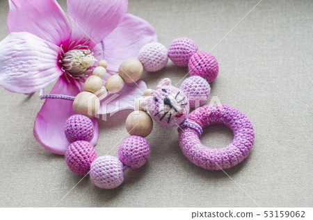 Necklace made from knitted beads and toys for the Necklace made from knitted beads and toys for the 53159062