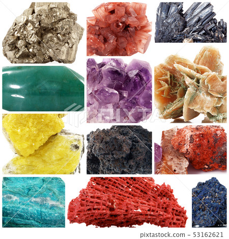 isolated mineral crystals collage in white isolated mineral crystals collage in white 53162621