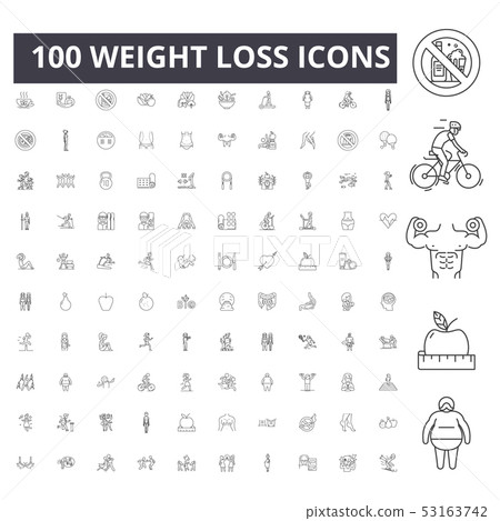 Weight loss line icons, signs, vector set, outline illustration concept  53163742