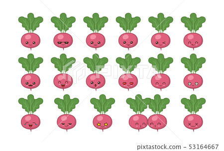 Radish cute kawaii mascot. Set kawaii food faces 53164667