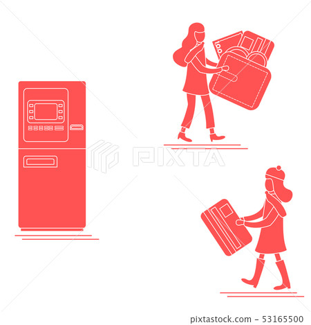 Girls use ATM services Personal finance management Girls use ATM services Personal finance management 53165500