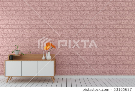 Tv cabinet in pink loft modern empty room,minimal 53165657