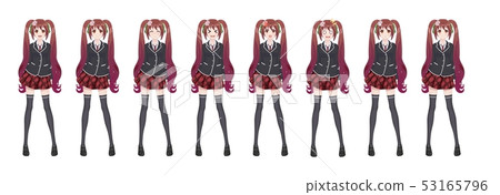 Anime manga student girl in blazer and red skirt Anime manga student girl in blazer and red skirt 53165796