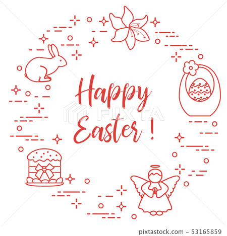 Easter cake, basket, eggs, rabbit, flowers, angel Easter cake, basket, eggs, rabbit, flowers, angel 53165859