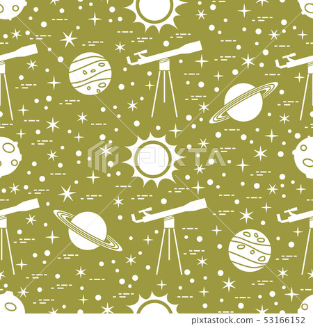 Seamless pattern Telescope, sun, planets, stars. Seamless pattern Telescope, sun, planets, stars. 53166152