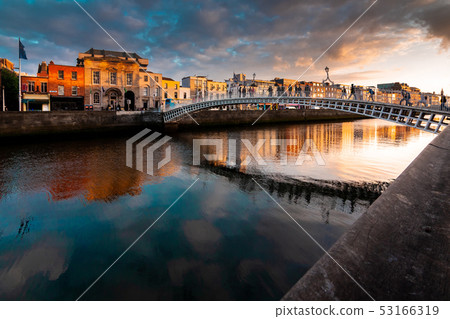 Ha'penny Bridge in sunset, Dublin, Ireland Ha'penny Bridge in sunset, Dublin, Ireland 53166319