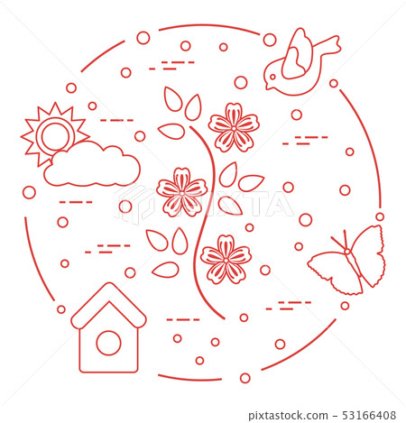 Sun, cloud, bird, flower, butterfly, birdhouse Sun, cloud, bird, flower, butterfly, birdhouse 53166408