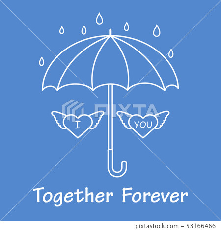 Two hearts with wings under an umbrella 53166466