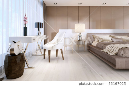 Luxurious Modern Master Bedroom In Light Colors In Stock