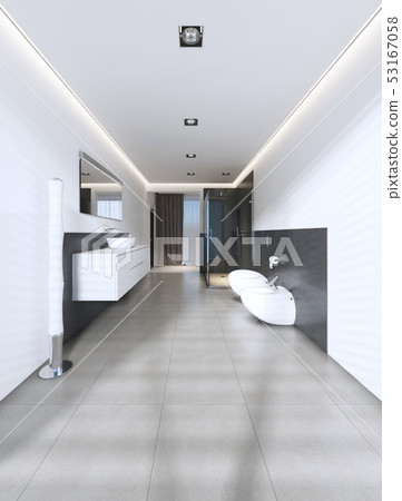 Contemporary bathroom with shower and bath in 53167058