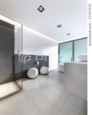 Contemporary bathroom with shower and bath in 53167070