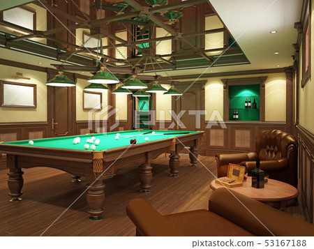 Billiard room in classical style with wooden 53167188