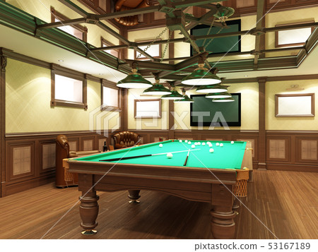 Billiard room in classical style with wooden 53167189