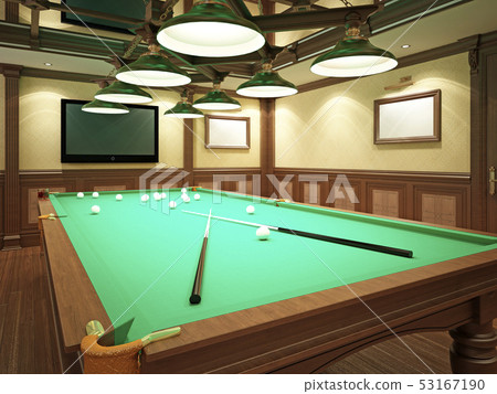 Billiard room in classical style with wooden 53167190
