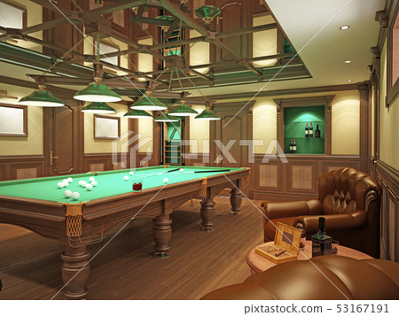 Billiard room in classical style with wooden 53167191