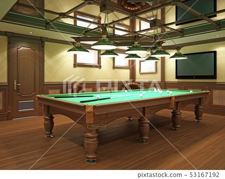 Billiard room in classical style with wooden 53167192