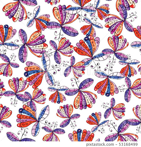 fantasy flowers pattern-插圖素材 [53168499] - PIXTA圖庫