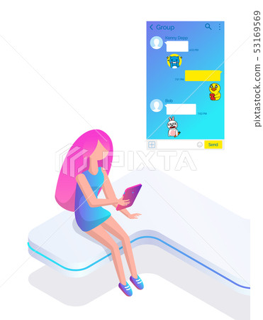 Popular Messenger, Teenager Girl with Phone Popular Messenger, Teenager Girl with Phone 53169569