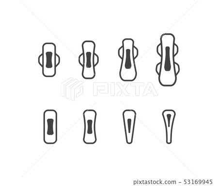 Feminine hygiene products - sanitary clean pad napkin with wings icons on a white background Feminine hygiene products - sanitary clean pad napkin with wings icons on a white background 53169945
