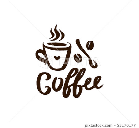 Vector hand drawn Coffee quote lettering illustration composition with cup symbol  53170177