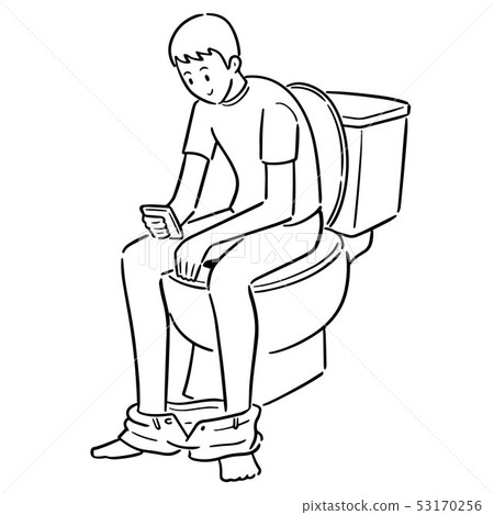 vector of man using flush toilet 53170256