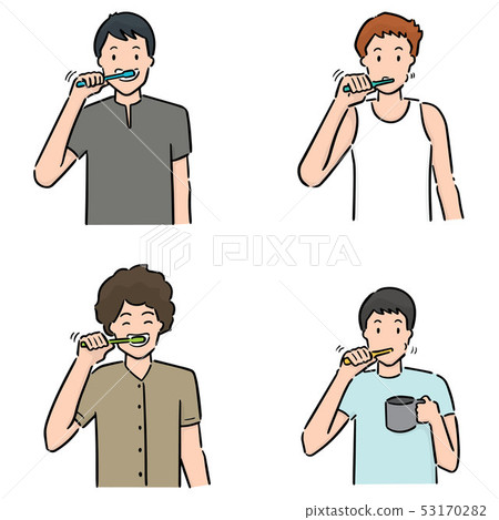 vector set of people brushing teeth 53170282
