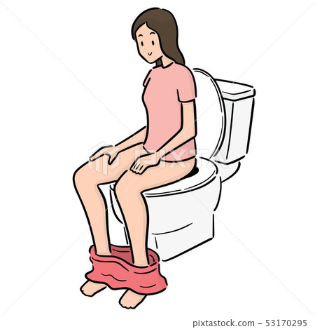 vector of woman using flush toilet vector of woman using flush toilet 53170295