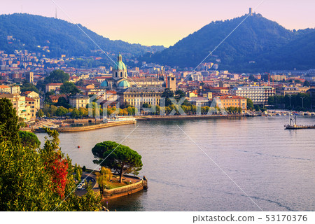Como city town center on Lake Como, Italy 53170376