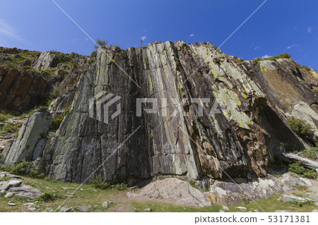 Mountain rock bottom view. Altai. Mountain rock bottom view. Altai. 53171381