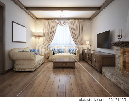 Living Room In A Rustic Style With Soft Furniture Stock Illustration 53171435 Pixta