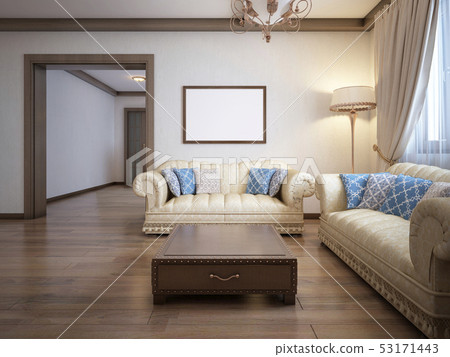 Living room in a rustic style with soft furniture 53171443