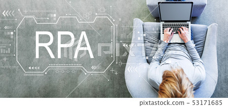 Robotic process automation concept with man using a laptop 53171685