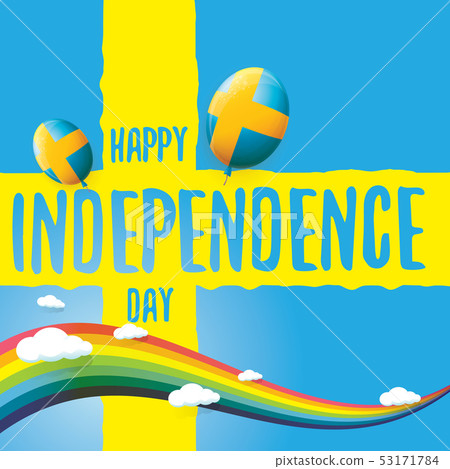sweden indepedence day celebration banner or poster with greeting text and balloons in sky with 53171784
