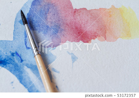 Close-up of beautiful watercolor brushstrokes on a Close-up of beautiful watercolor brushstrokes on a 53172357