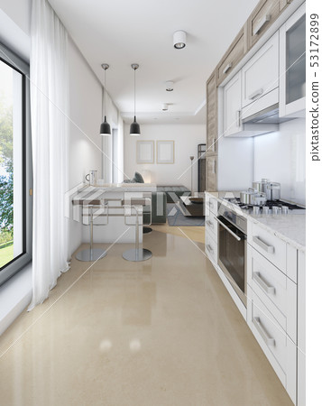 Designer kitchen in contemporary style in pastel Designer kitchen in contemporary style in pastel 53172899
