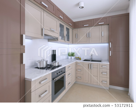 Modern light kitchen in Scandinavian style. 53172911