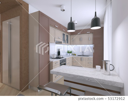 Modern light kitchen in Scandinavian style. Modern light kitchen in Scandinavian style. 53172912