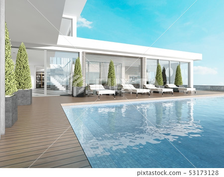 Terrace by the pool with sun loungers near the Terrace by the pool with sun loungers near the 53173128